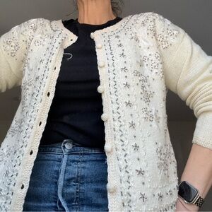 Tiara Cream Beaded Knit Cardigan